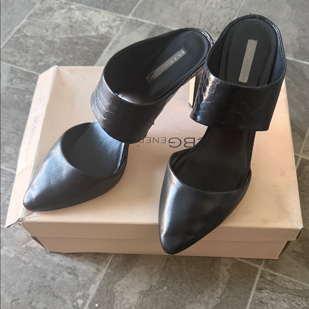 BCBGeneration Black Croc-Embossed Heels